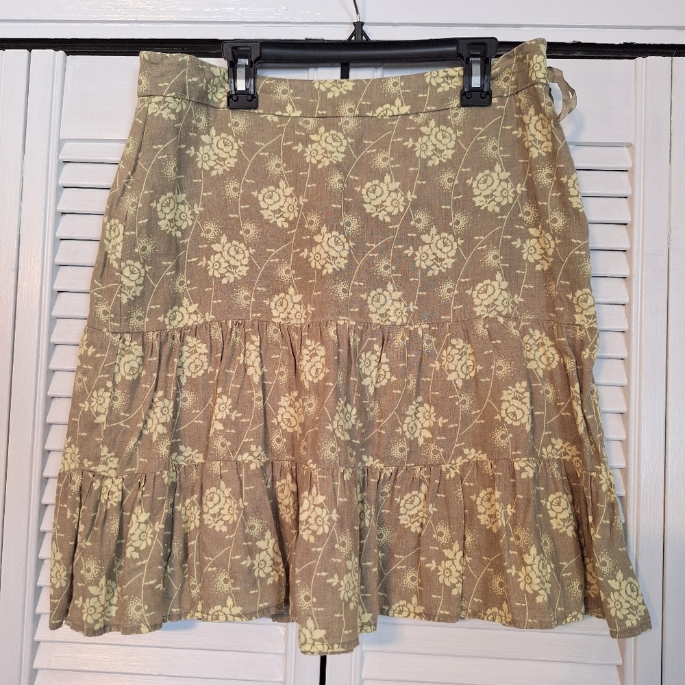 GAP Vintage Linen Floral Ruffle Skirt Sz 4 *D7